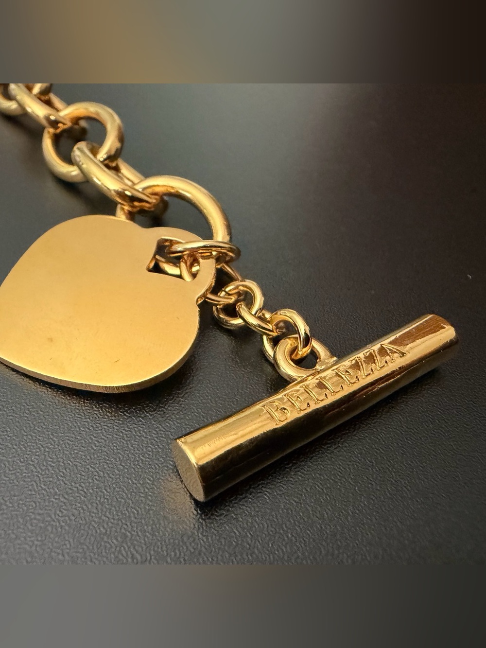 BELLEZZA BRONZE TOGGLE CHARM BRACELET WITH HEART TAG
